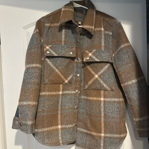 Blank NYC Tan and Gray Plaid Utility Jacket